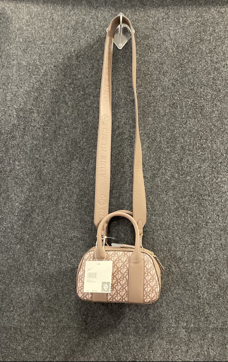 Anne Klein Mink Logo Mini Satchel Crossbody Bag Gold Hardware NWT
