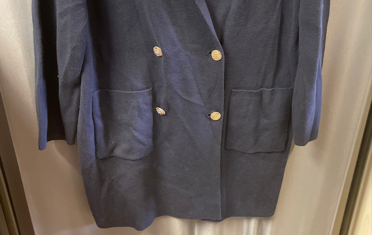Talbots Women's Navy Blue Double Breasted Cardigan Gold Crest Plus Sz 1X NWT