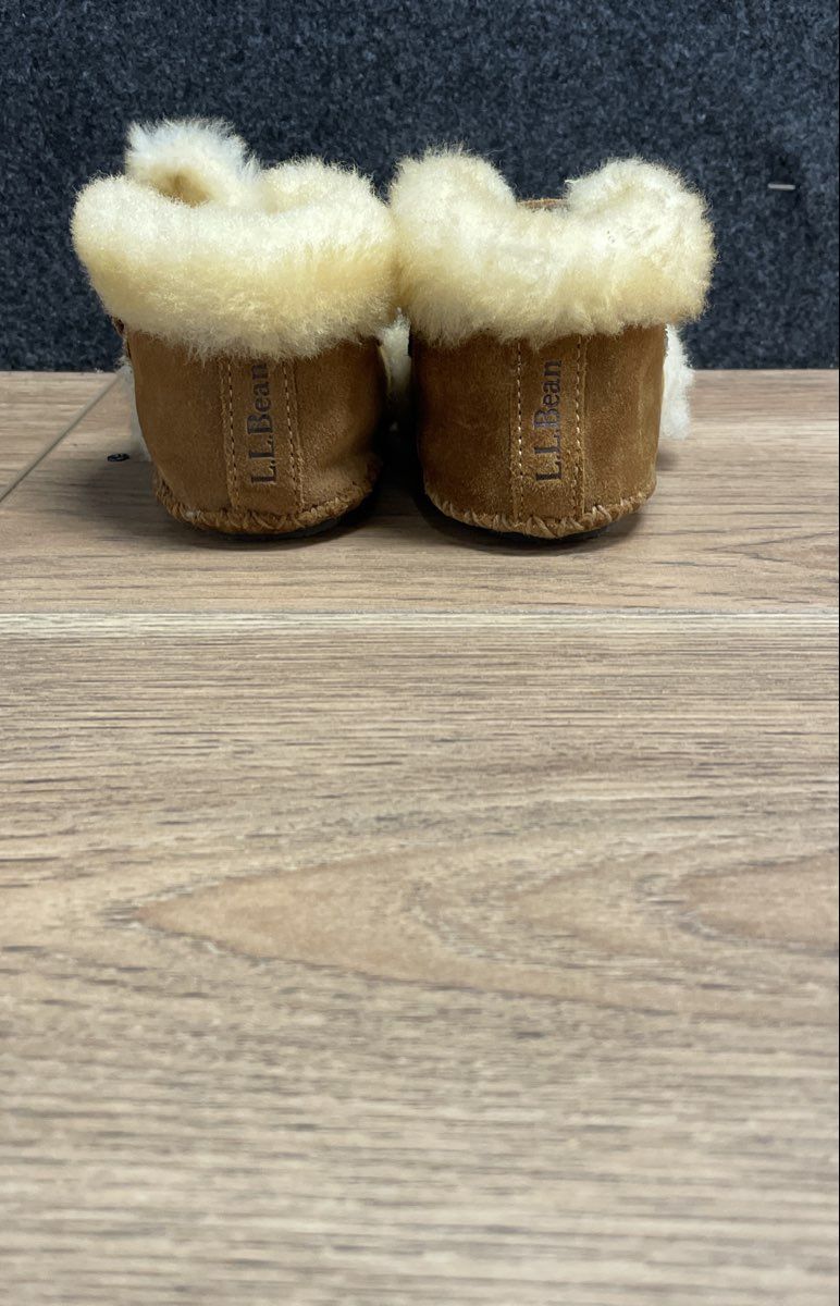 L.L.Bean Wicked Good Shearling Bootie Slippers Tan Brown Infant Toddler Size 5-6