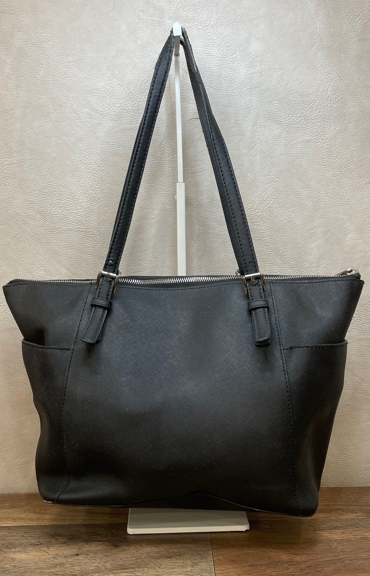 Michael Kors Black Saffiano Leather Jet Set Travel Tote Bag Silver Hardware