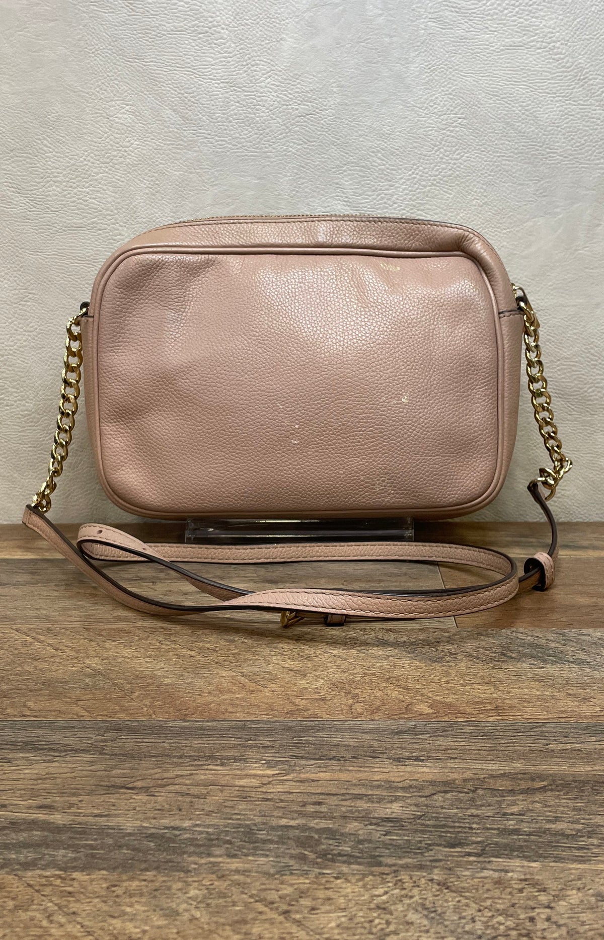 Michael Kors Blush Pink Pebbled Leather Jet Set East West Crossbody Bag Gold