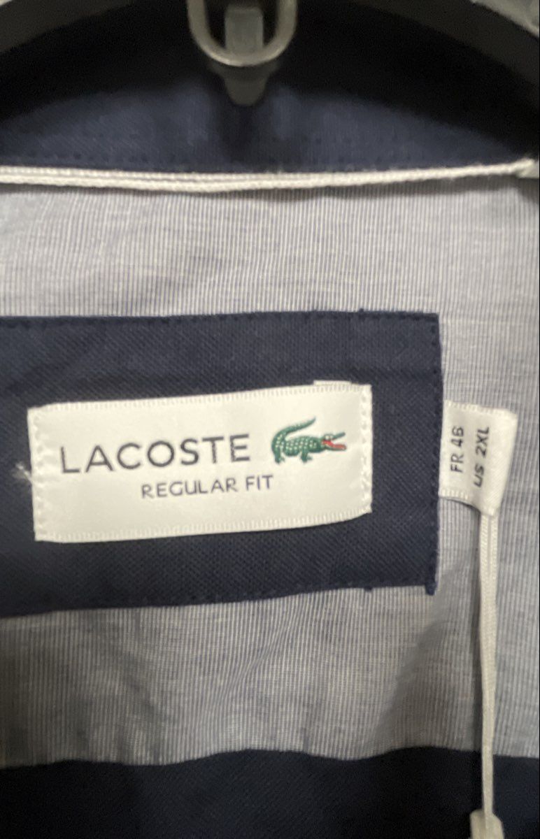 Lacoste Men's Navy Blue Regular Fit Long Sleeve Button Down Shirt Pocket Sz 2XL