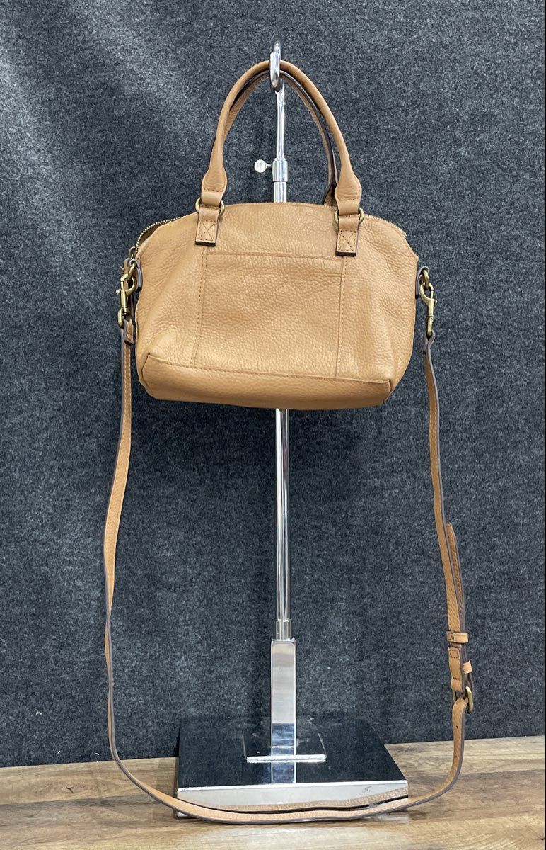 American Leather Co Tan Pebbled Leather Dome Satchel Crossbody Bag Brass