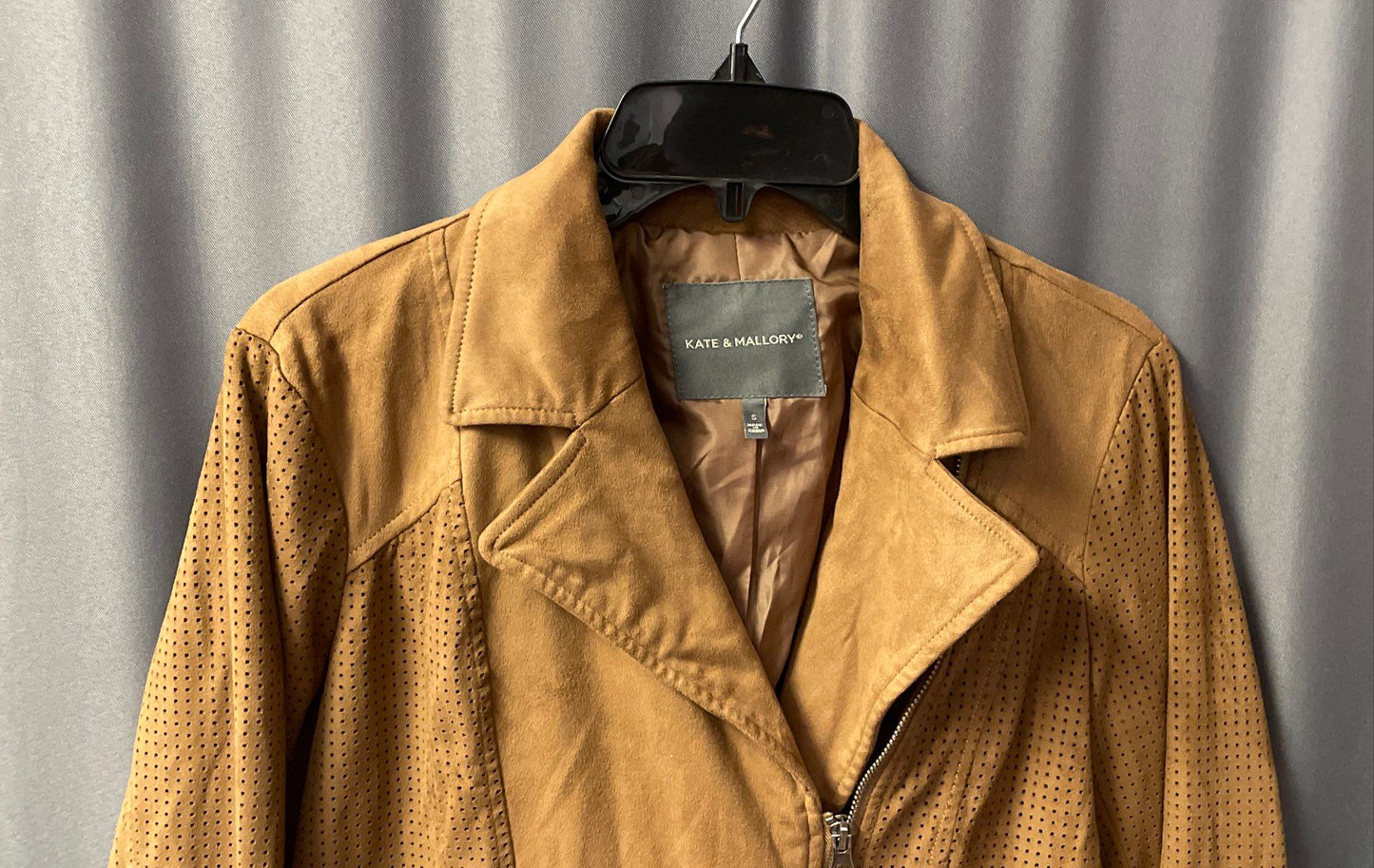 Kate & Mallory Women's Brown Sueded Perforated Moto Jacket Sz S