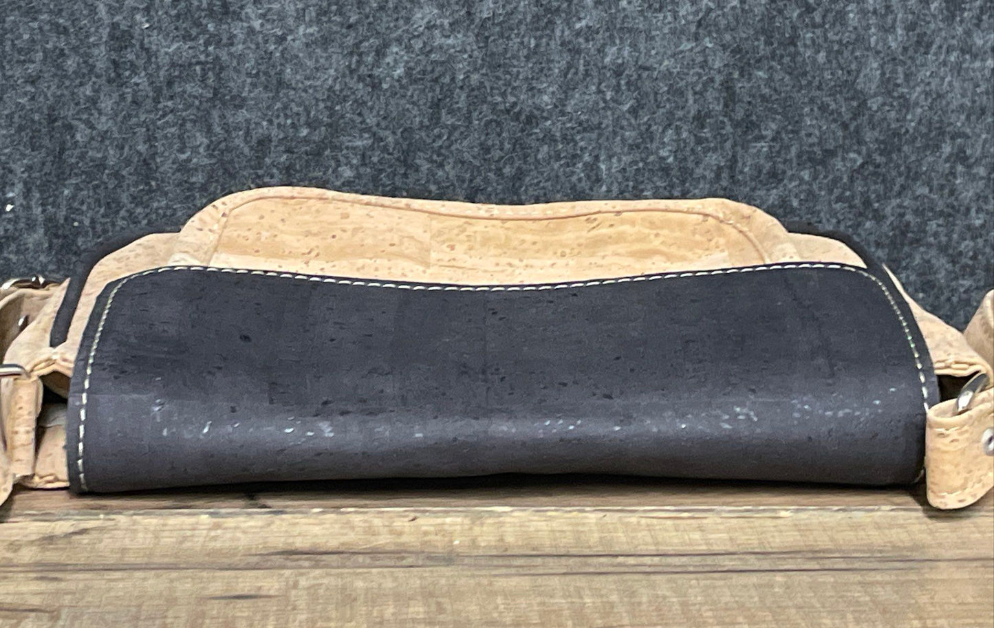Natural Cork Crossbody Bag Two Tone Tan and Grey Silver Hardware Small