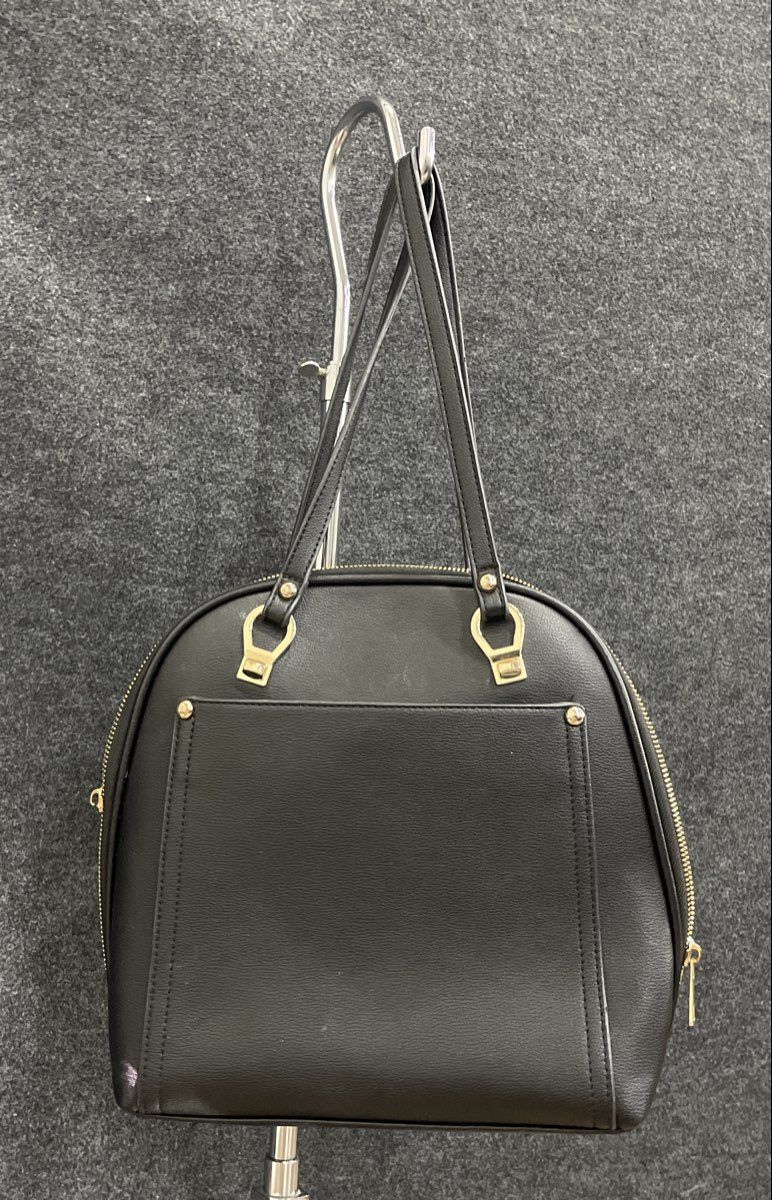 Miztique Black Faux Leather Convertible Backpack Tote Bag Gold Hardware