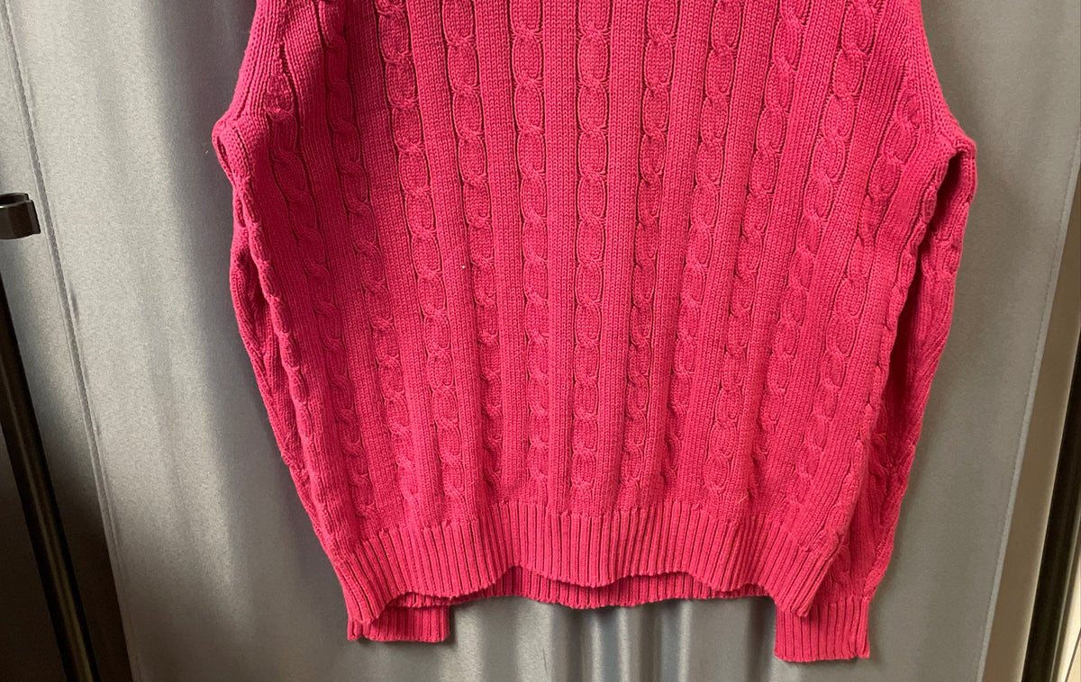 Land's End Men's Pink 100% Cotton Cable Knit Sweater Regular Sz L 42-44 NWT