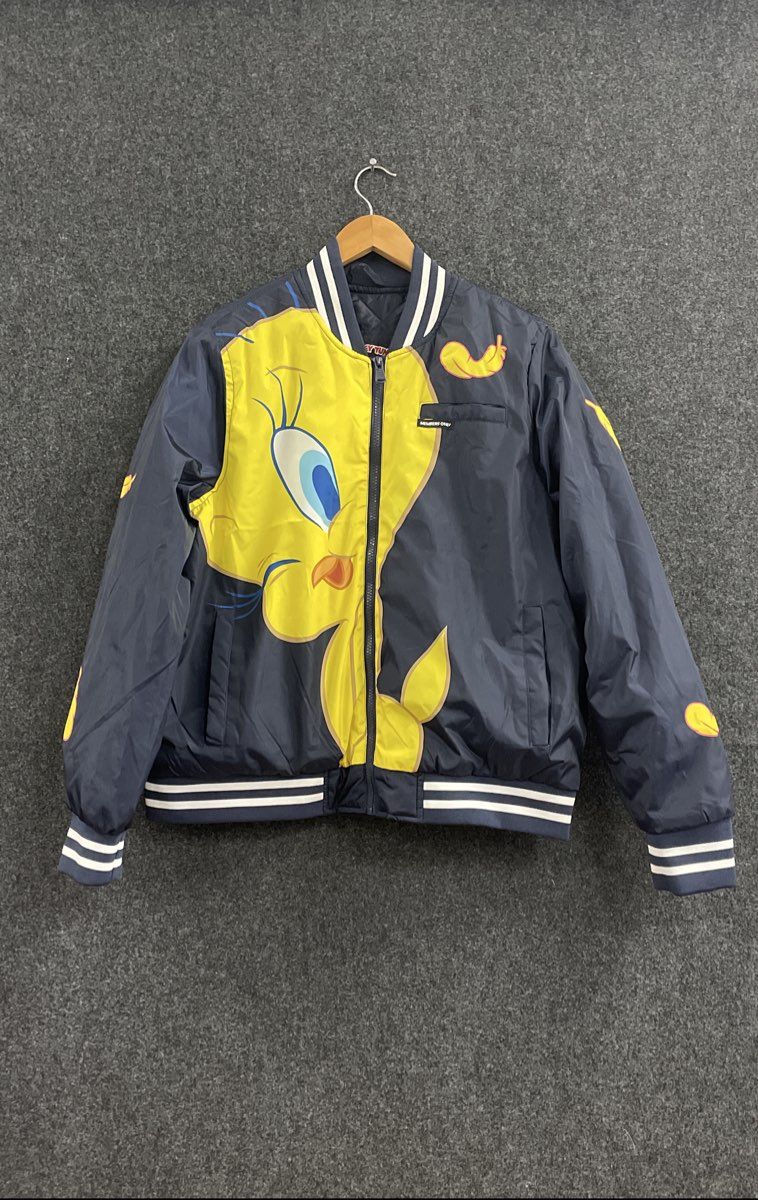 Members Only Men's Navy Looney Tunes Tweety Bird Graphic Bomber Jacket Sz XL