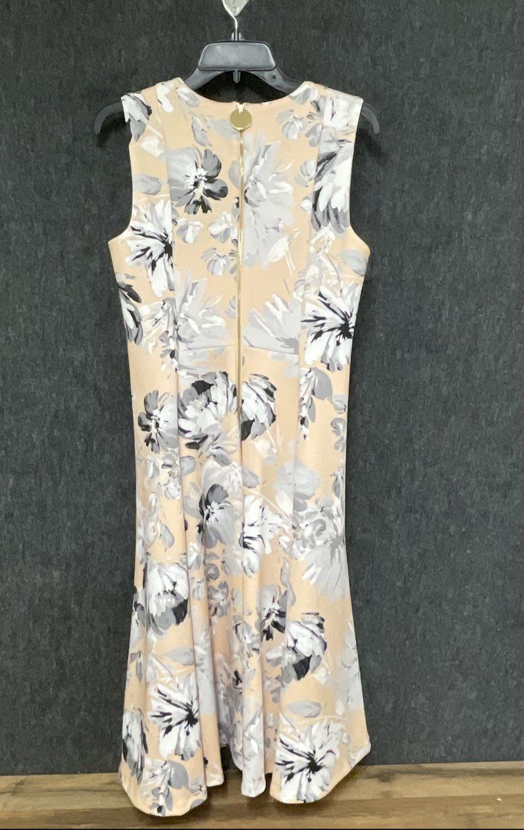 Calvin Klein Women's Peach Blush Floral Sleeveless Fit & Flare Midi Dress Sz 8