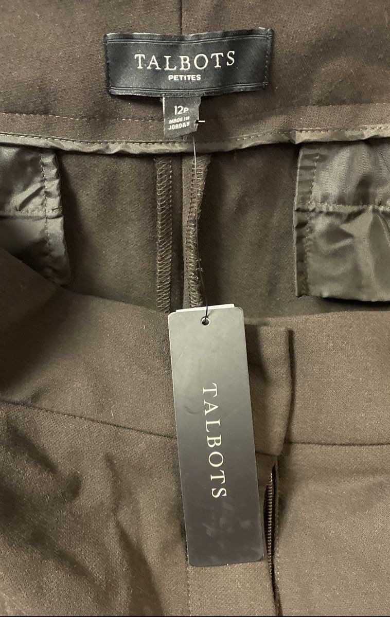 Talbots Women's Signature Brown Tapered Pants Stretch Blend Size 12P NWT
