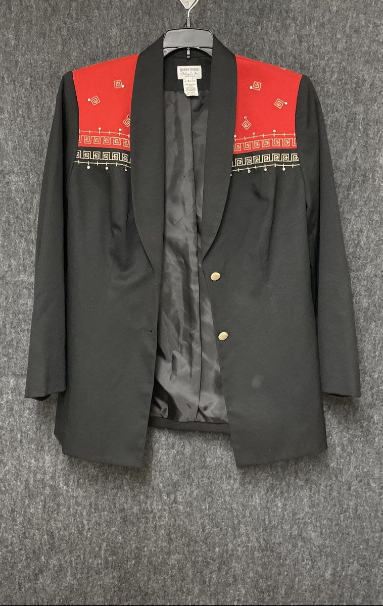 Vintage 90s Hobby Horse Women's Western Show Jacket Black Red Gold Embroidered L