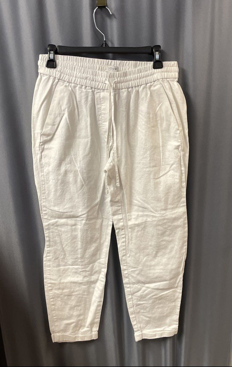 J. Crew Women's White Seaside Pants Linen Cotton Drawstring Tapered Leg Sz 4