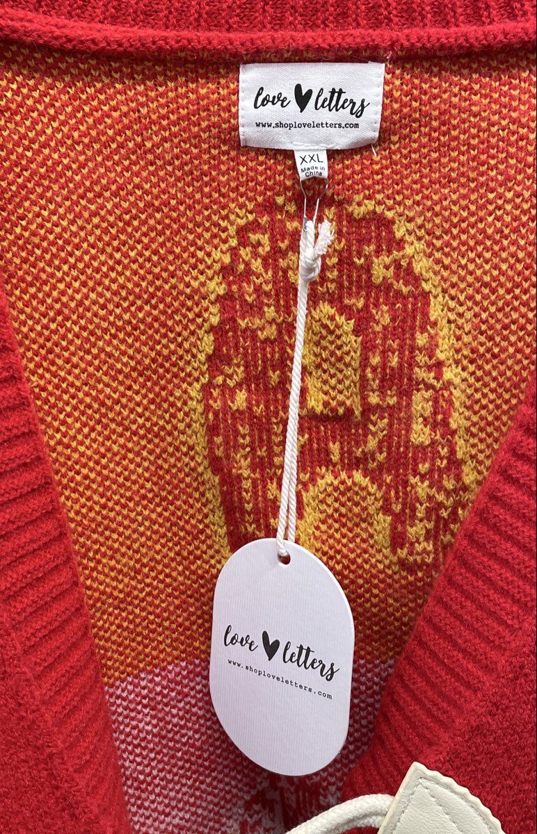 Love Letters Womens Play Call Toggle Cardigan Red Kansas City Sweater Sz XXL NWT