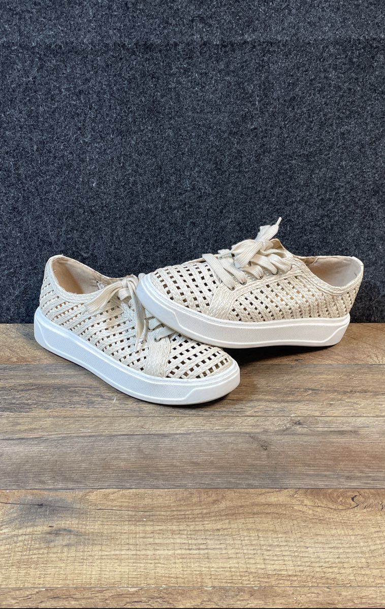 Charles David Reason Cream Woven Textile Lace-Up Platform Sneakers Size 9.5M