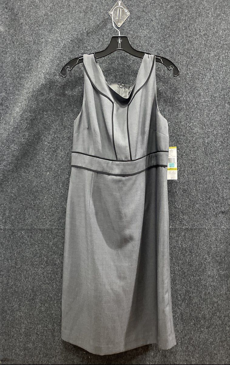 Black Label by Evan-Picone Women's Grey Sleeveless Sheath Dress Black Trim Sz 14