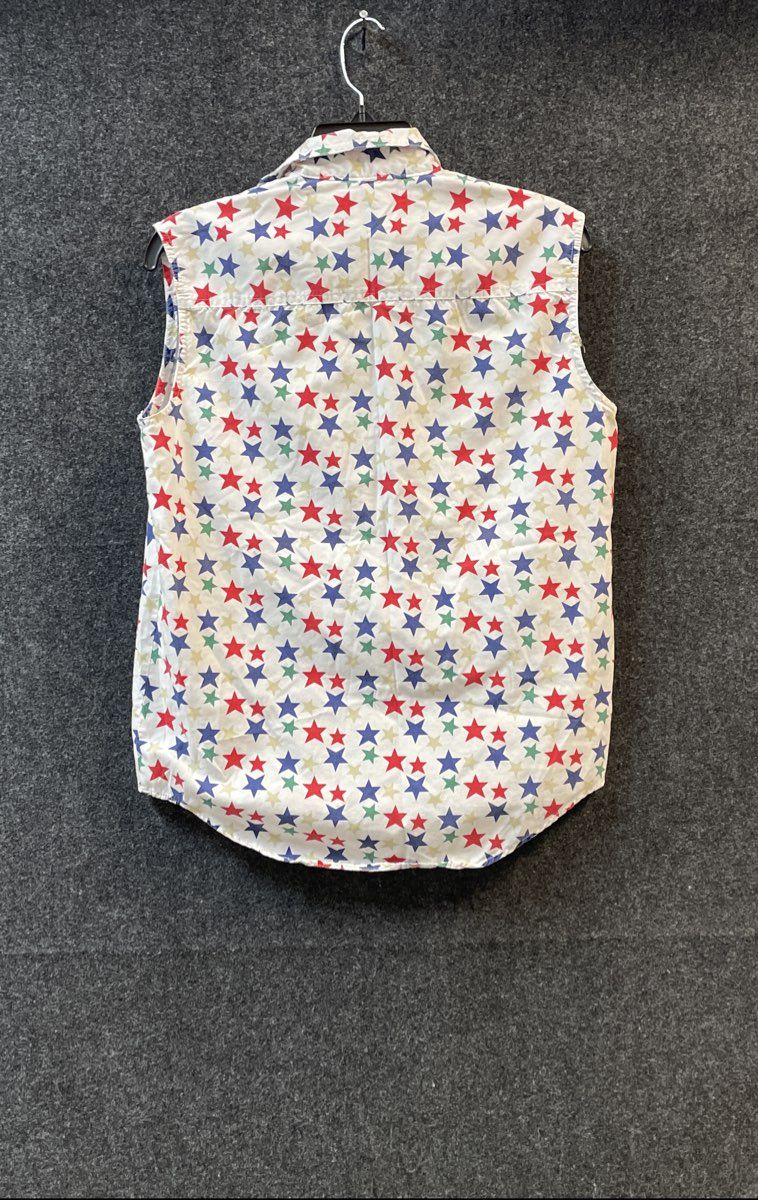 FTNY Women's Sleeveless Button Down Shirt White Multicolor Star Print Sz 14