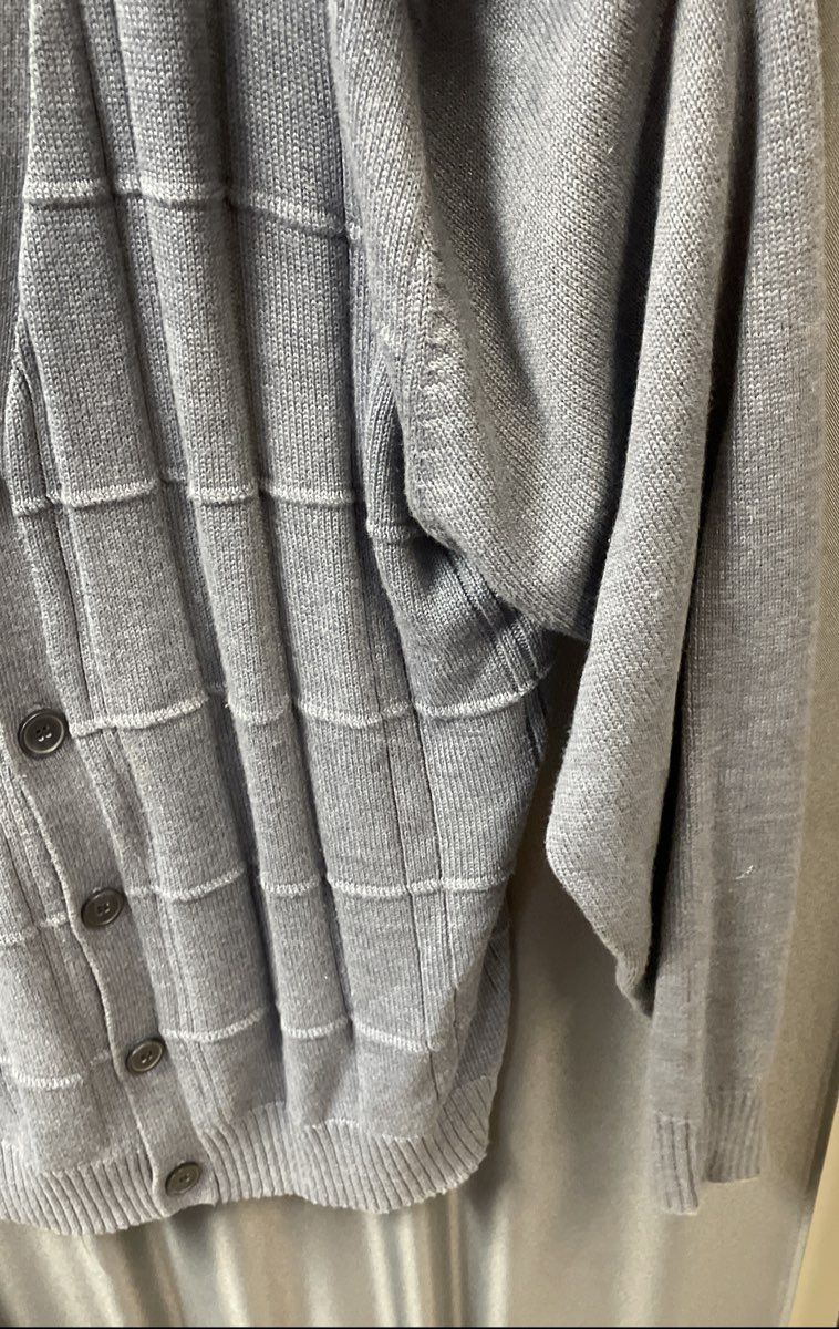 Oscar De La Renta Men's Blue Textured Grid Button Front Cardigan Sweater Sz XXL