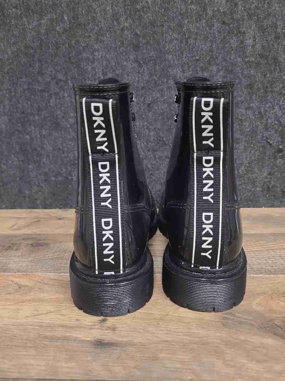 DKNY Tilly Black Patent Combat Boots Women's Size 8M