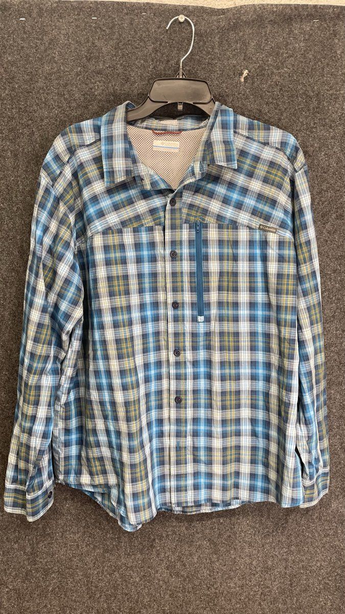 Columbia Men's Blue Plaid Long Sleeve Button Down Hiking Outdoor Shirt Sz XL