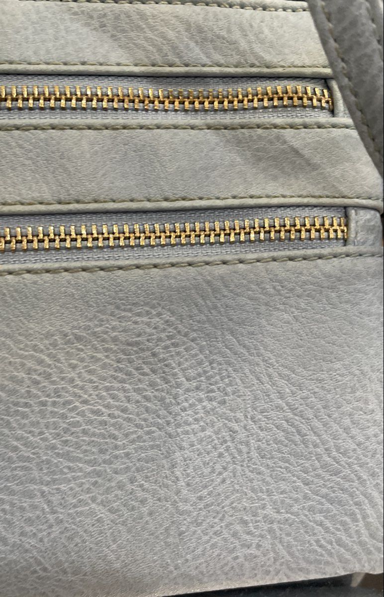 Unbranded Light Blue Pebbled Faux Leather Triple Zip Crossbody Bag
