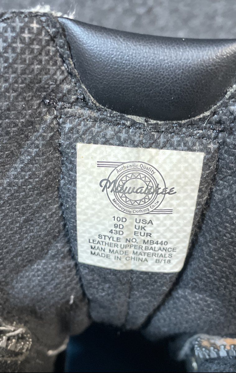 Milwaukee MB440 Black Leather Front Zip Motorcycle Boots Men's Size 10D