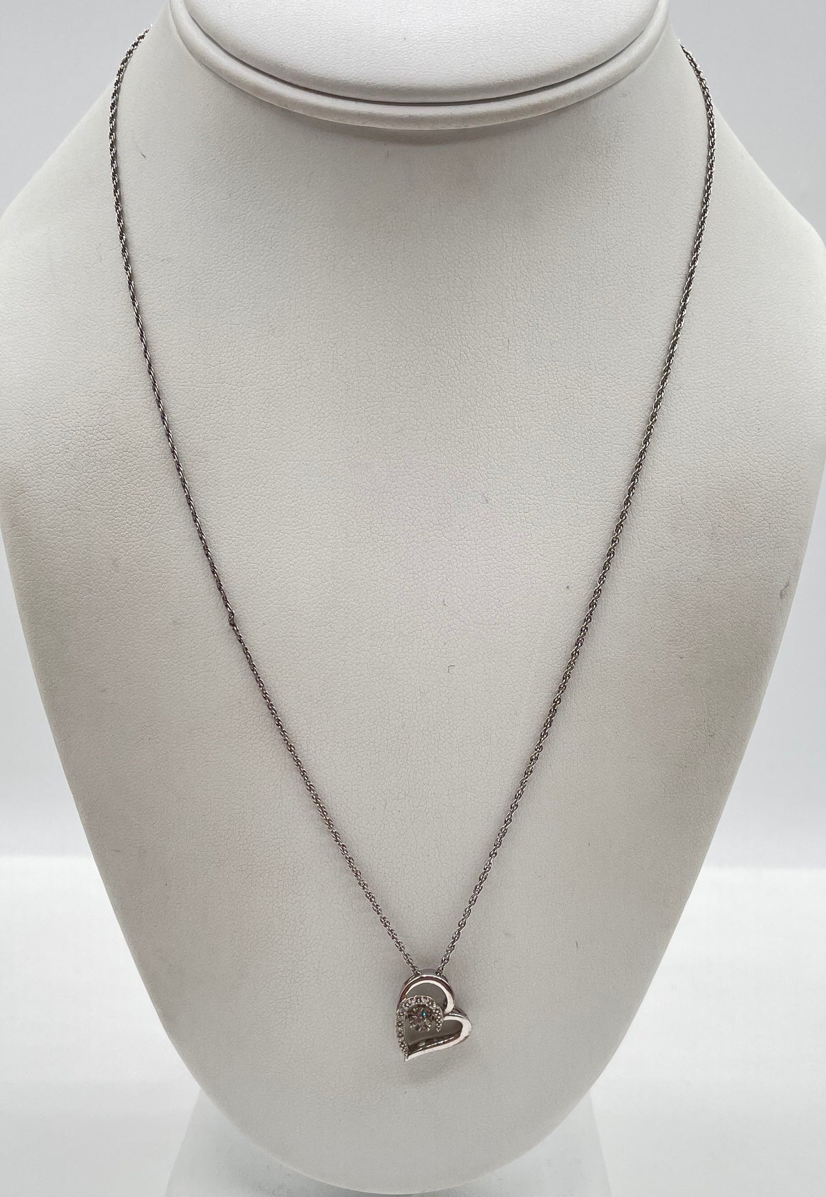 925 Sterling Silver Dancing Diamond Accent Double-Heart Necklace 3.3g