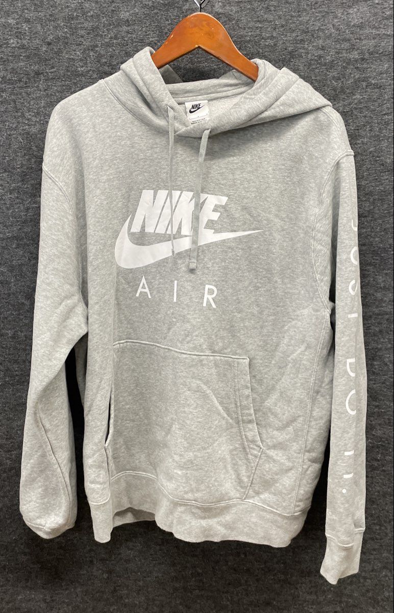 Nike Men's Air Fleece Pullover Hoodie Grey Just Do It Sleeve Graphic Sz L