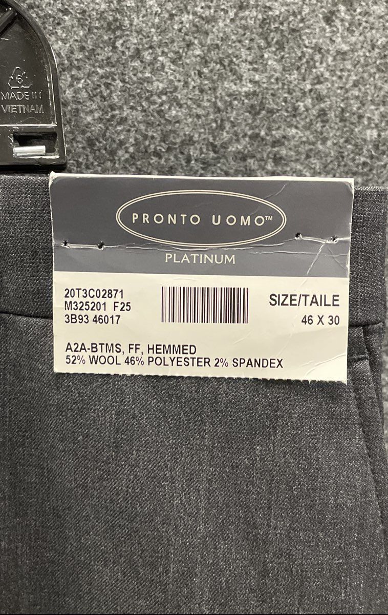 Pronto Uomo Men's Platinum Classic Fit Stretch Wool Blend Pants NWT Sz 46x30