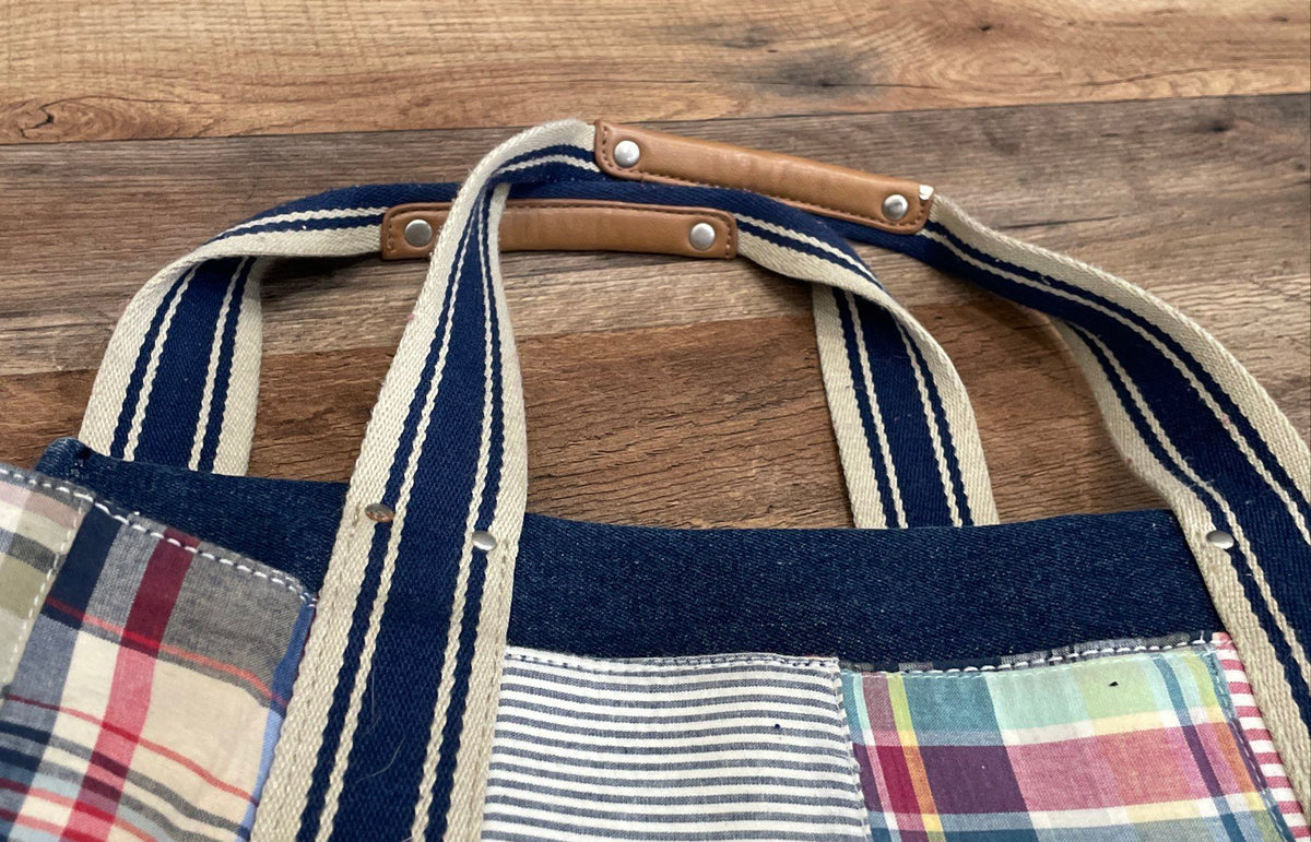 Tommy Hilfiger Multi-Color Patchwork Plaid Denim Tote Bag Large Fabric Purse