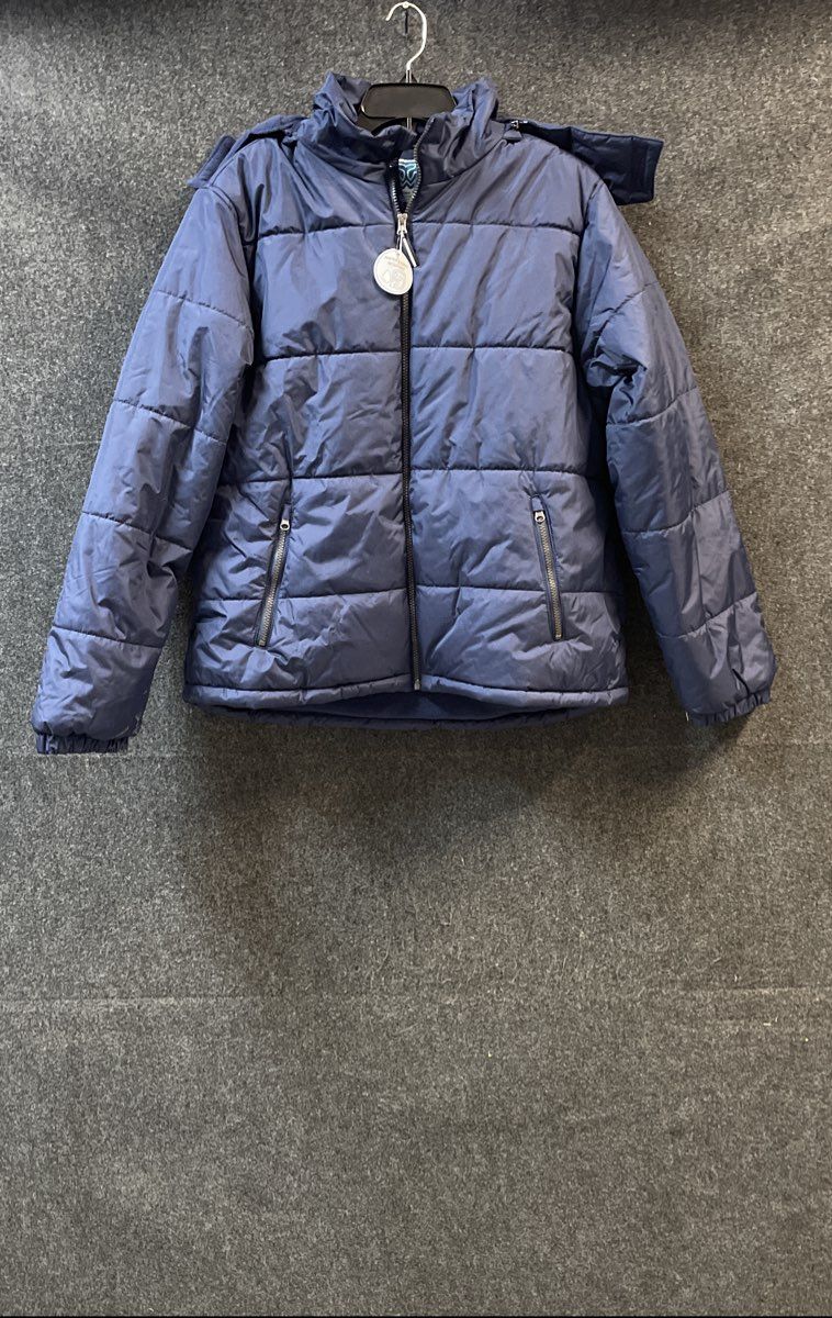 Whales Tail Men's Blue Puffer Jacket Hooded Full Zip Fleece Lined Sz L