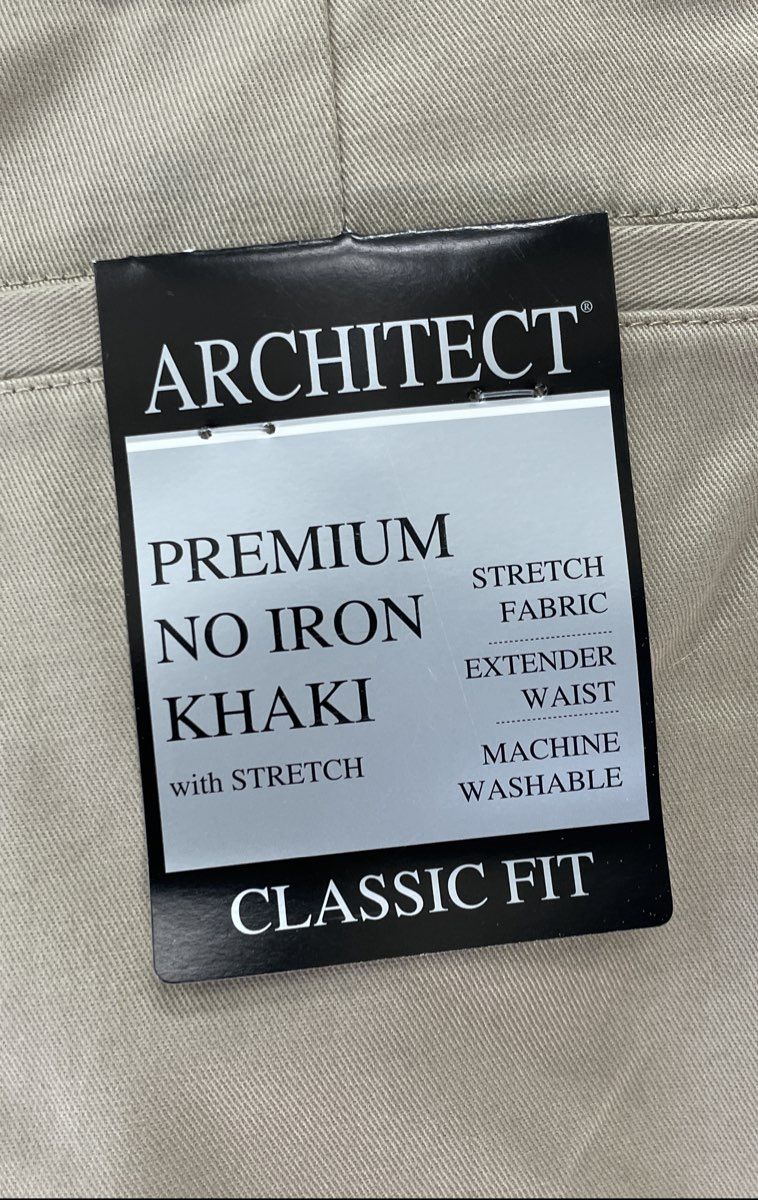 Architect Men's Premium No Iron Khaki Trousers Flat Stretch Sz 40x30 NWT