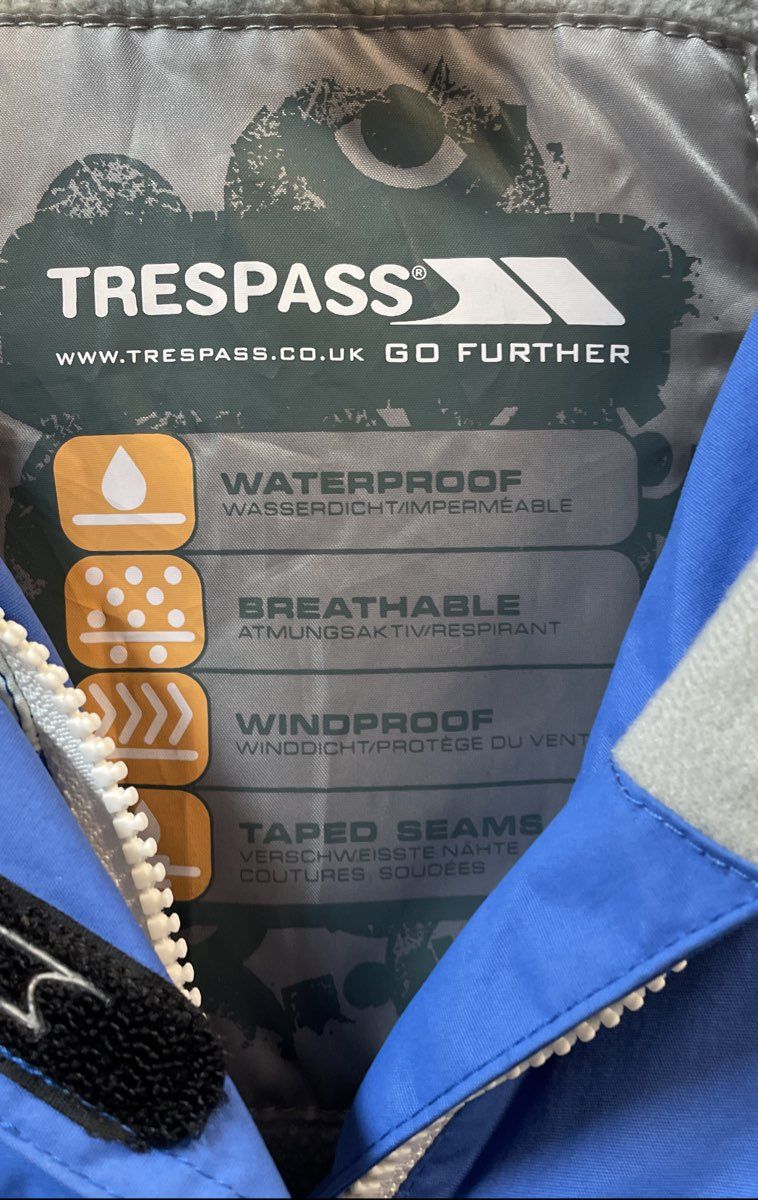 Trespass Men's Blue White Colorblock Waterproof Ski Jacket Tres-Tex Hooded Sz M