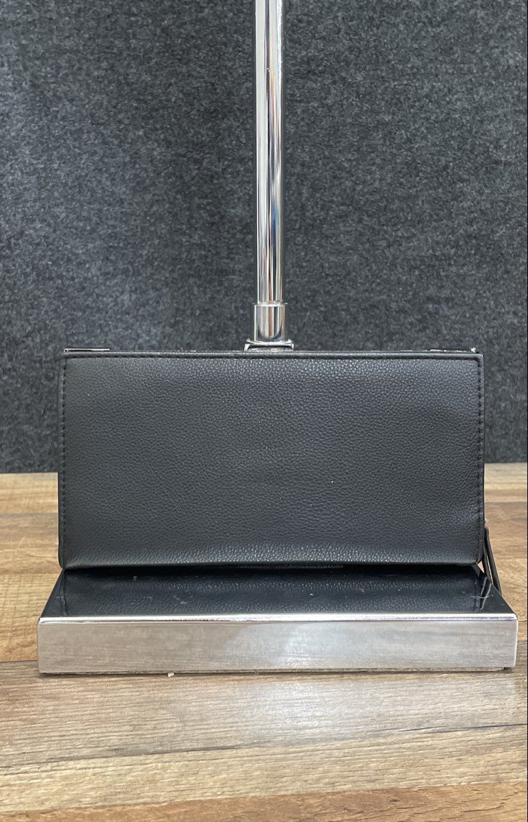 Jessica Simpson Black Leather Pebbled Wallet Silver Hardware Zip Clutch