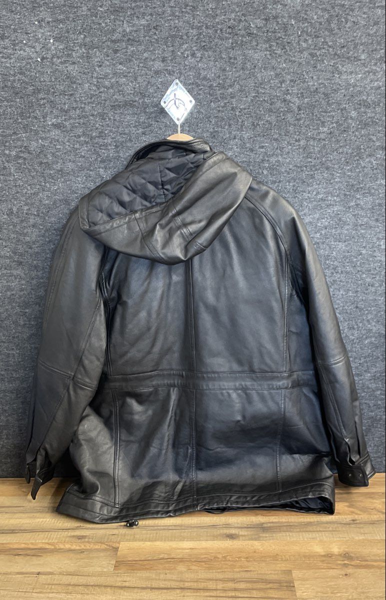 Vintage Y2K St. John's Bay Men's Black Leather Hooded Toggle Parka Coat Sz L