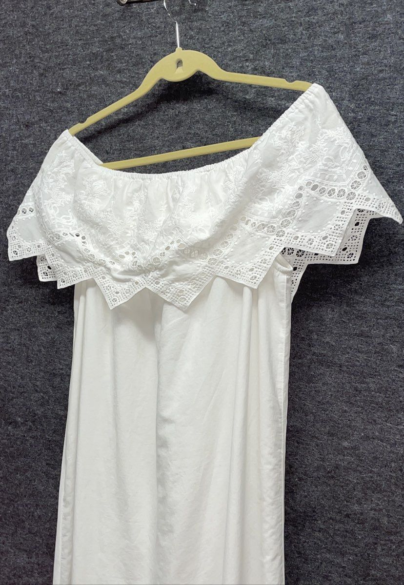 Tantrums Women's White Off The Shoulder Eyelet Lace Cotton Peasant Dress Sz S