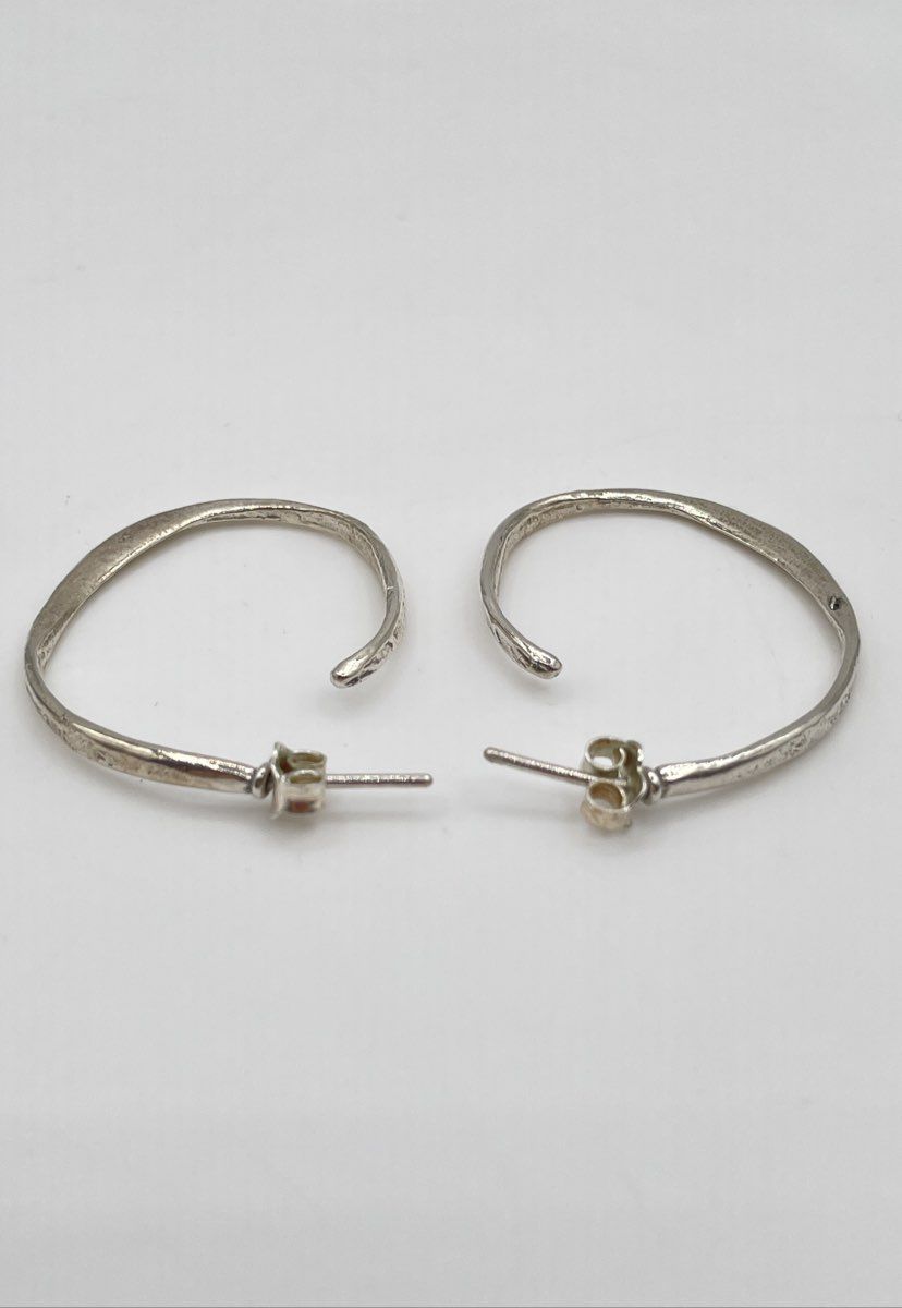 925 Sterling Silver Hammered Hoop Earrings 5g