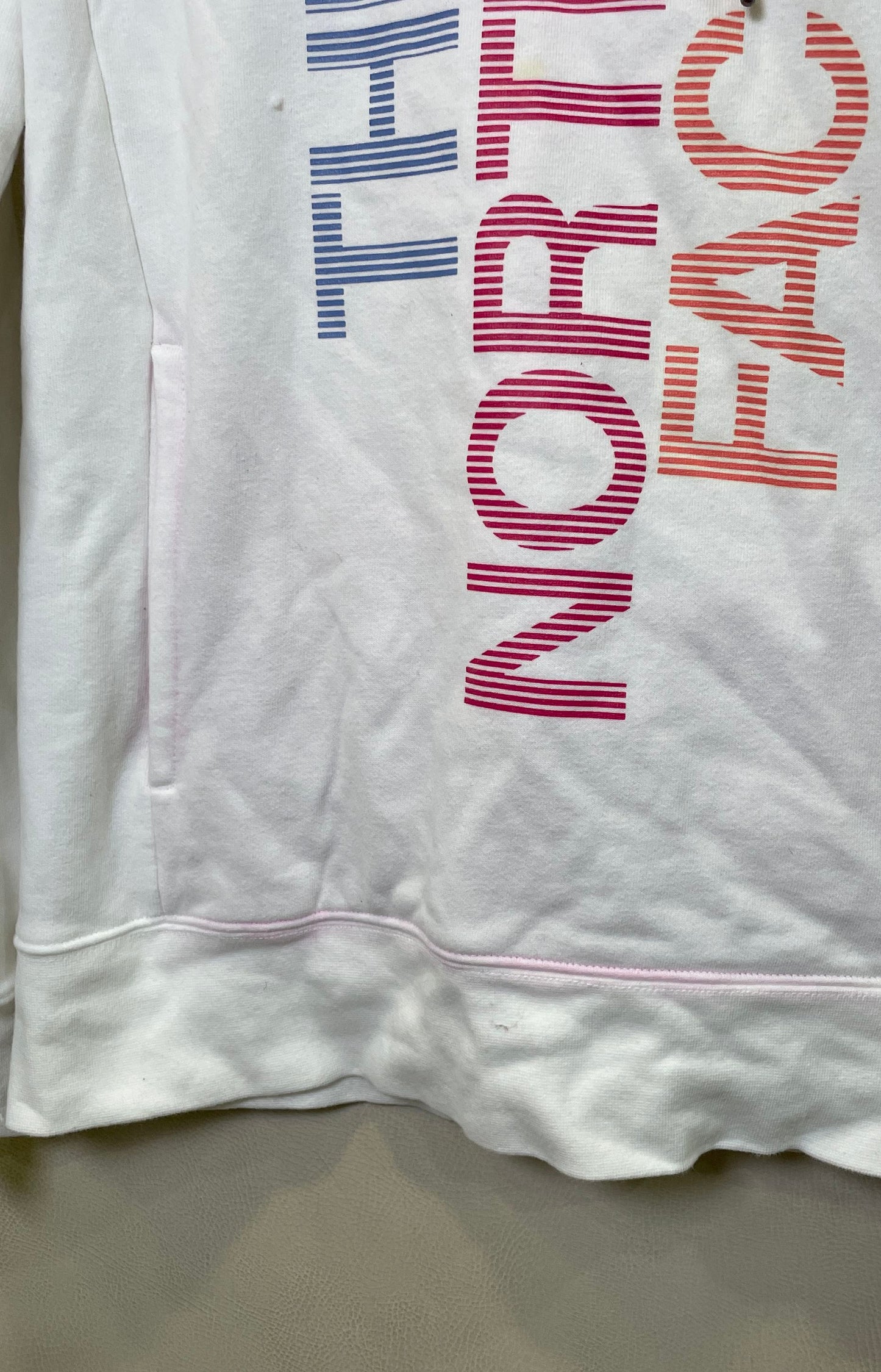 The North Face Women's White Pink Striped Fleece Pullover Hoodie Sz L