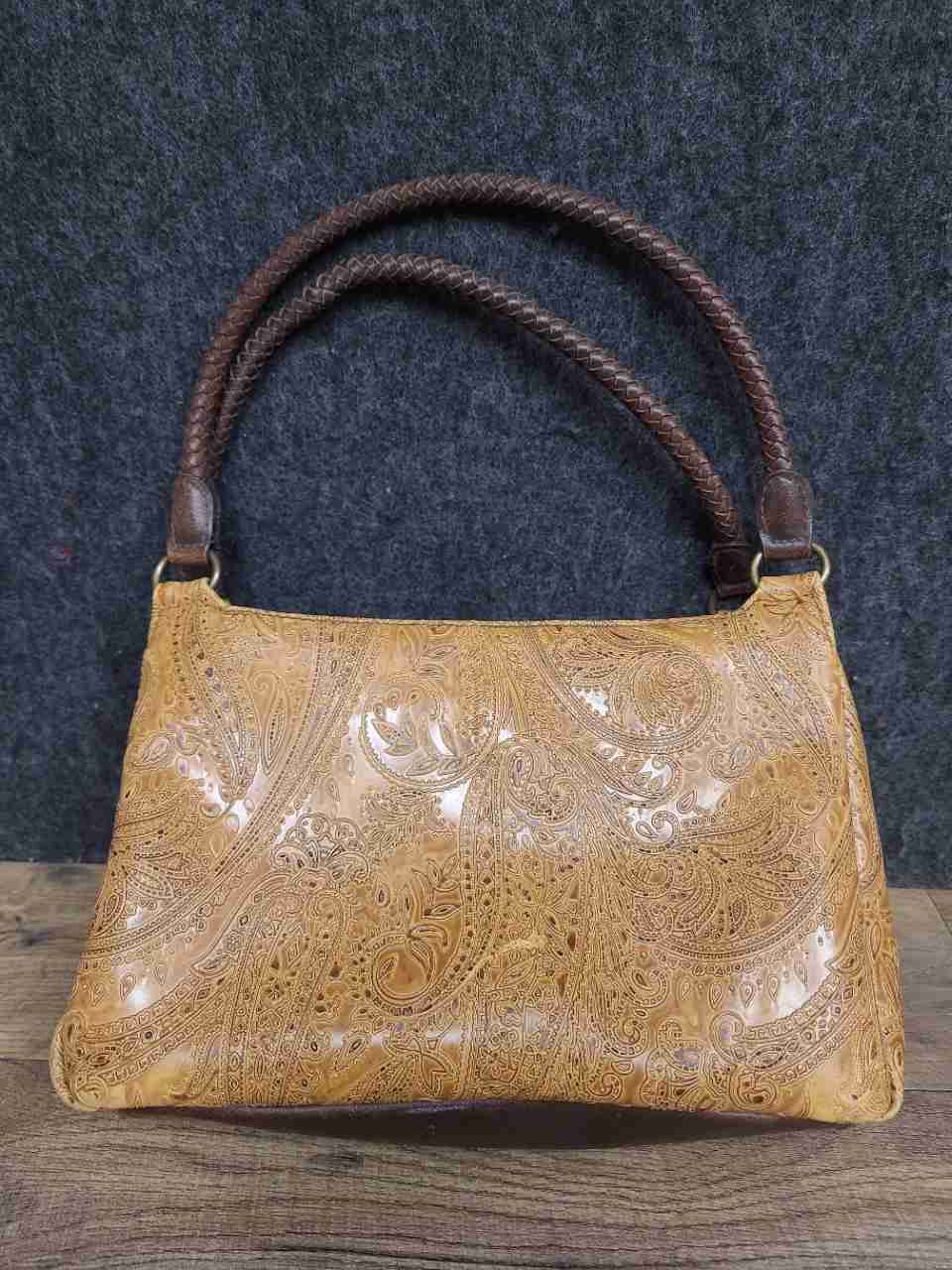 Relic Tan Paisley Embossed Faux Leather Shoulder Bag Braided Handles Handbag