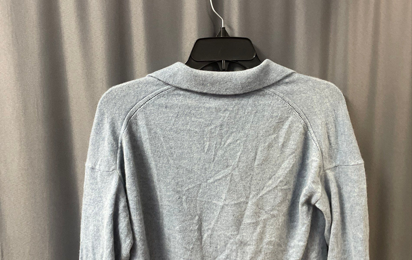 Quince Women's Mongolian Cashmere Polo Sweater Blue V-Neck Long Sleeve Sz S