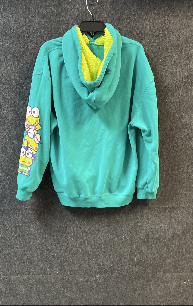 Sanrio Keroppi Women's Teal Hoodie Graphic Pullover Sherpa Lined Hood Sz XXL