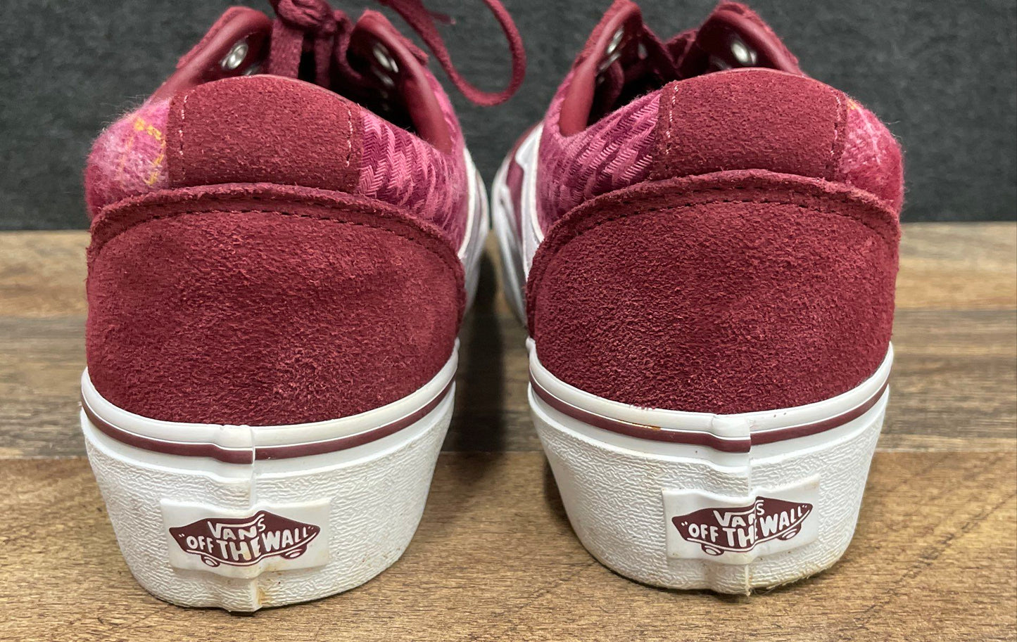 Vans Ward Burgundy Plaid Houndstooth Low Top Sneakers Women's Size 7.5