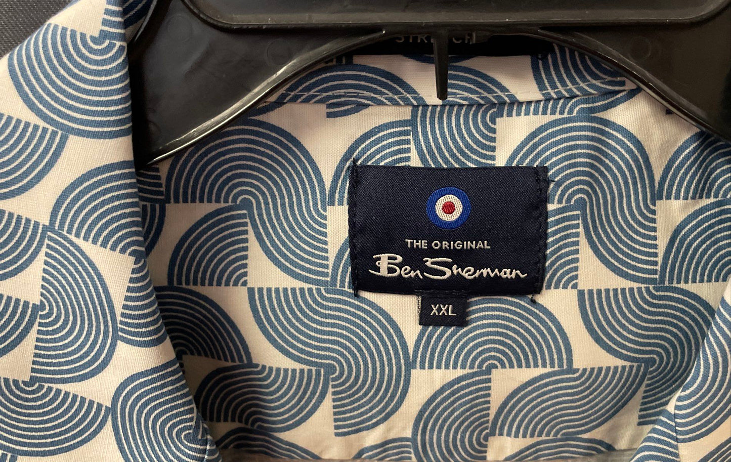 Ben Sherman Men's Blue White Geometric Short Sleeve Camp Collar Shirt Sz XXL