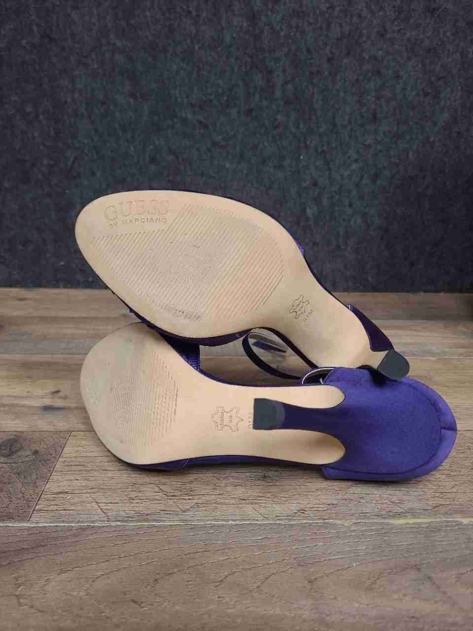 Guess by Marciano GWPAYTON2 Dark Purple Satin Open Toe Heels Size 8.5