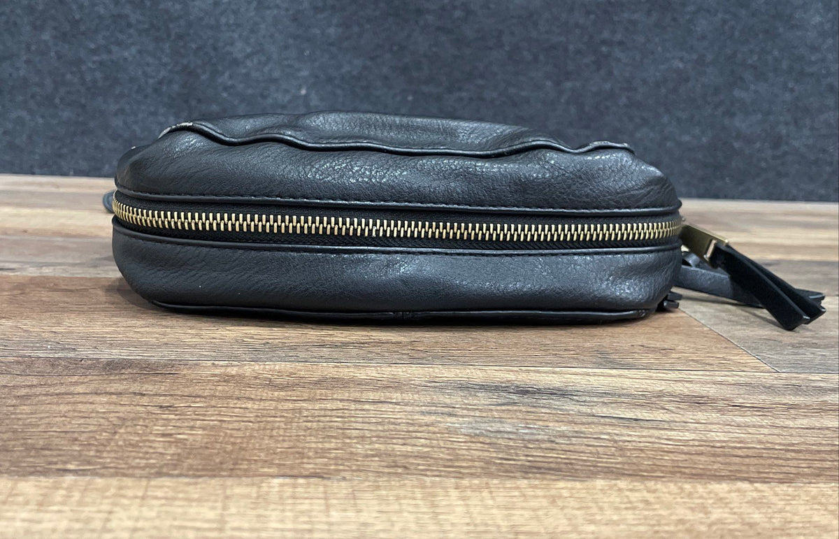 Antik Kraft Black Leather Tassel Foldover Crossbody Bag Mini Gold Hardware