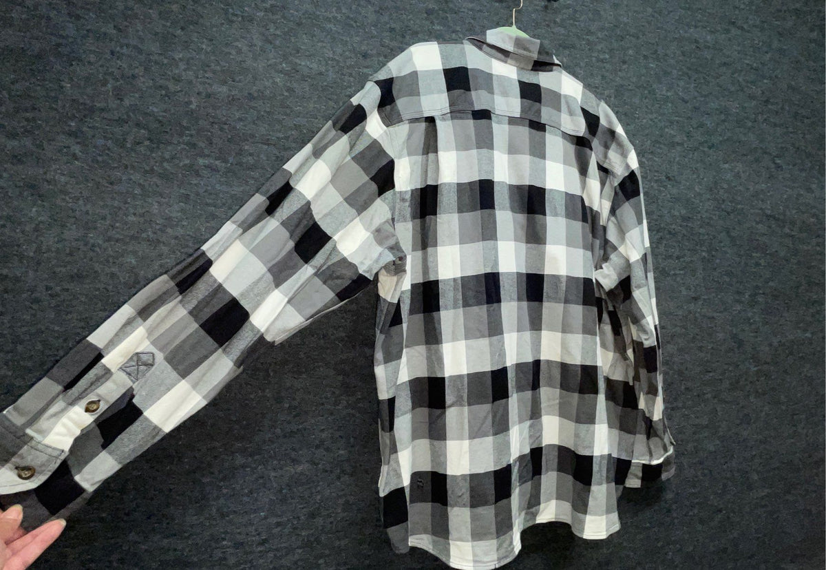 Carhartt Men's Relaxed Fit Long Sleeve Plaid Button Front Shirt Gray Black 3XL
