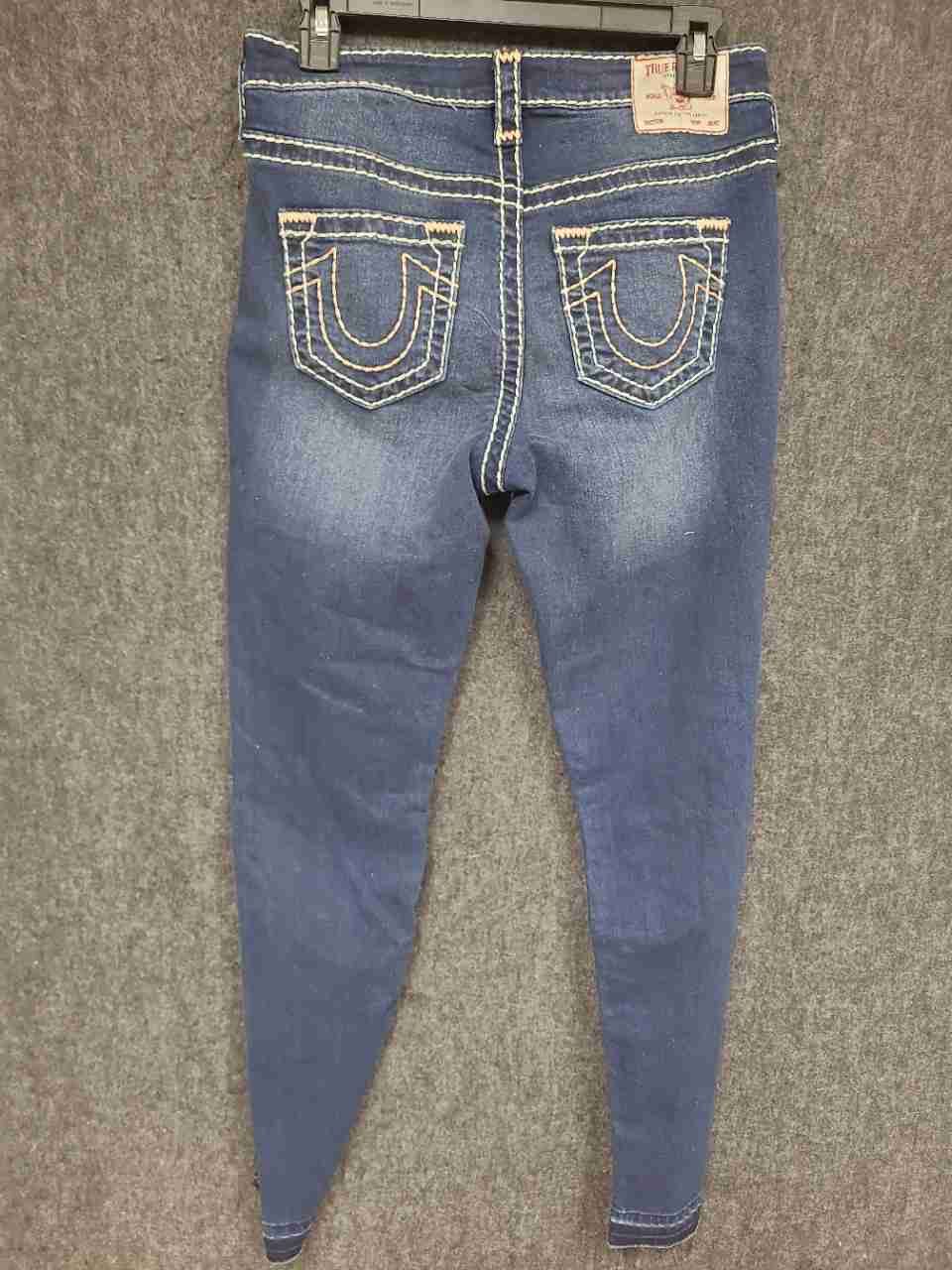 True Religion Women's Jennie Curvy Mid Rise Super Skinny Blue Jeans Sz 29