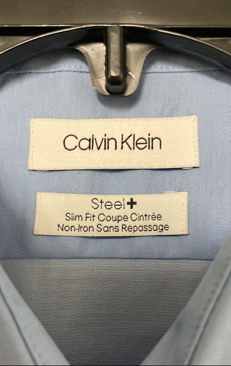 Calvin Klein Men's Steel+ Slim Fit Non-Iron Blue Dress Shirt Sz L 16.5 32/33