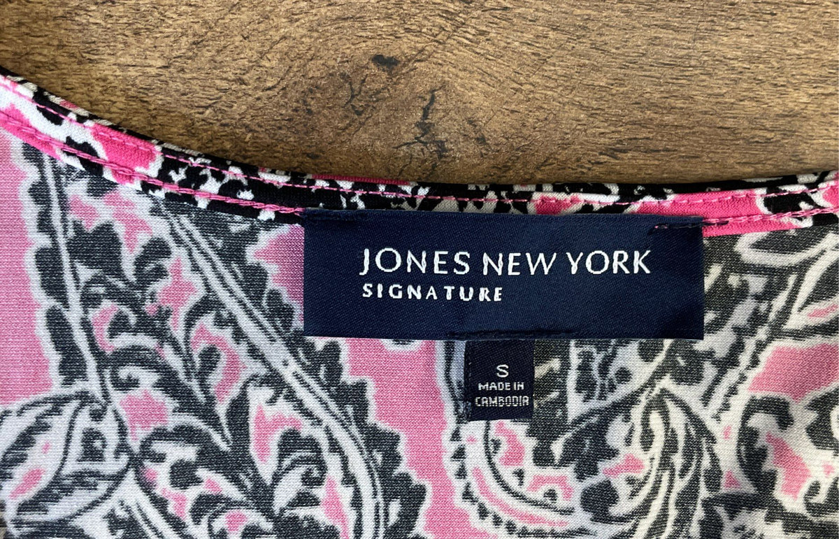 Jones New York Signature Women's Pink Paisley Faux Wrap V-Neck Dress Sz S