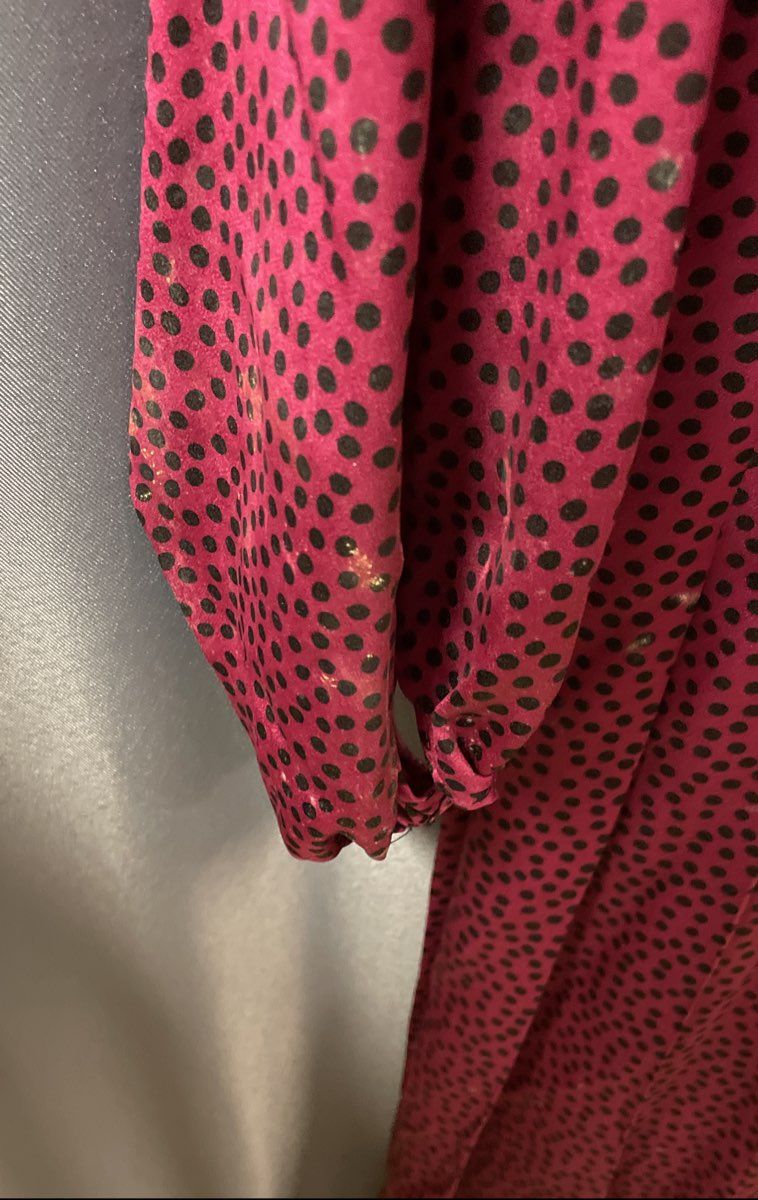 Vintage 80s Albert Nipon Silk Pussy Bow Dress Polka Dot Scarlet Black Sz 14