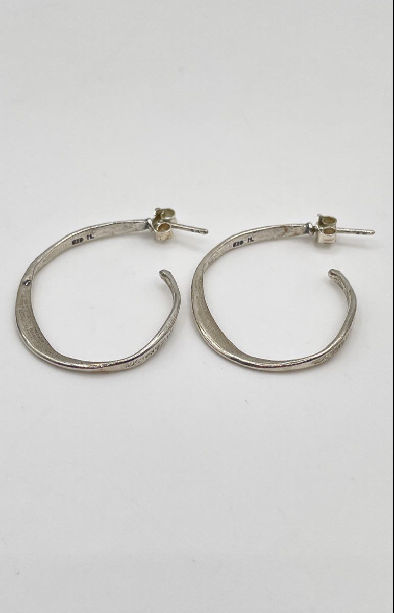 925 Sterling Silver Hammered Hoop Earrings 5g